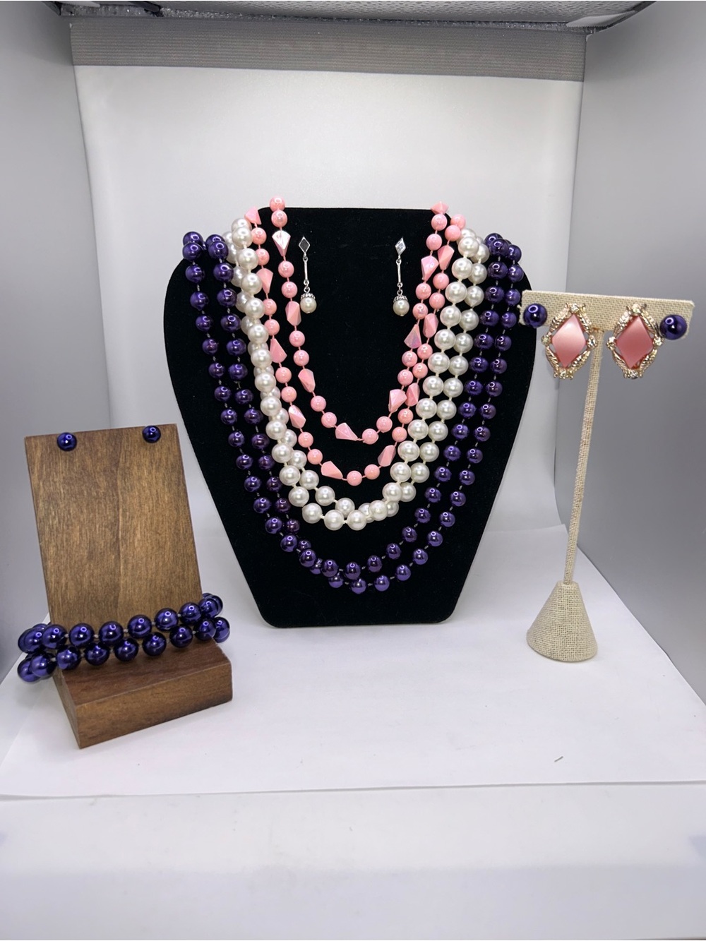 VTG 3 Classic Faux Pearls & Lucite Necklace & Earrings Sets - Costume Jewelry